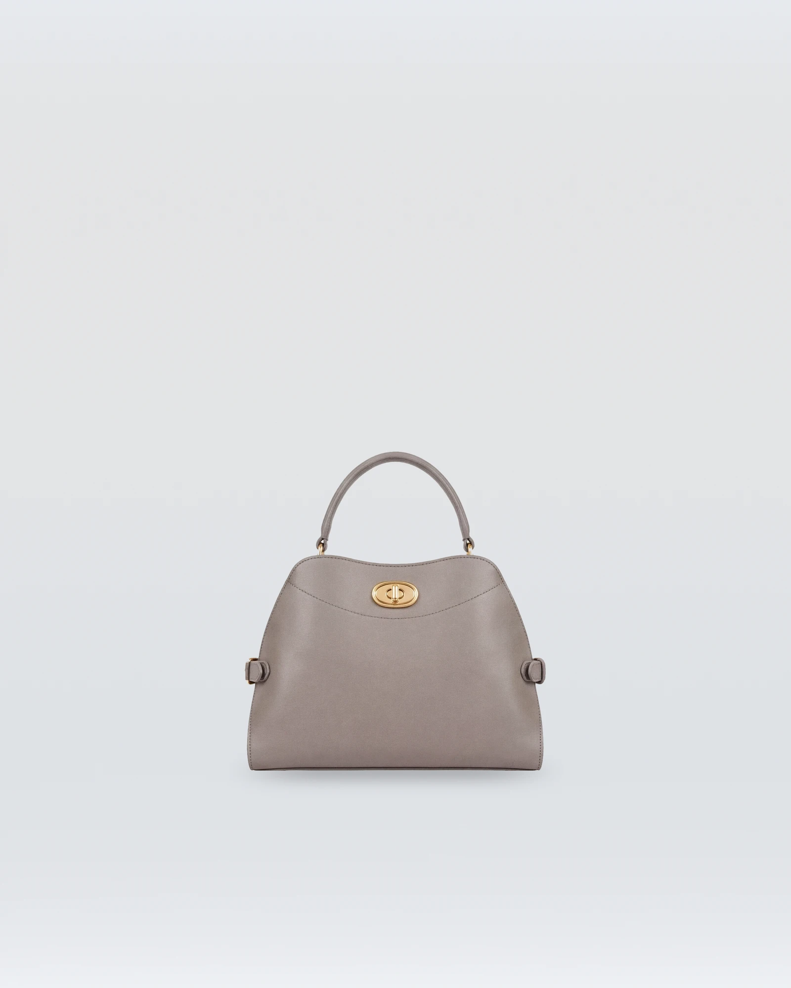Gray Leather Top-Handle Bag, studio photograph